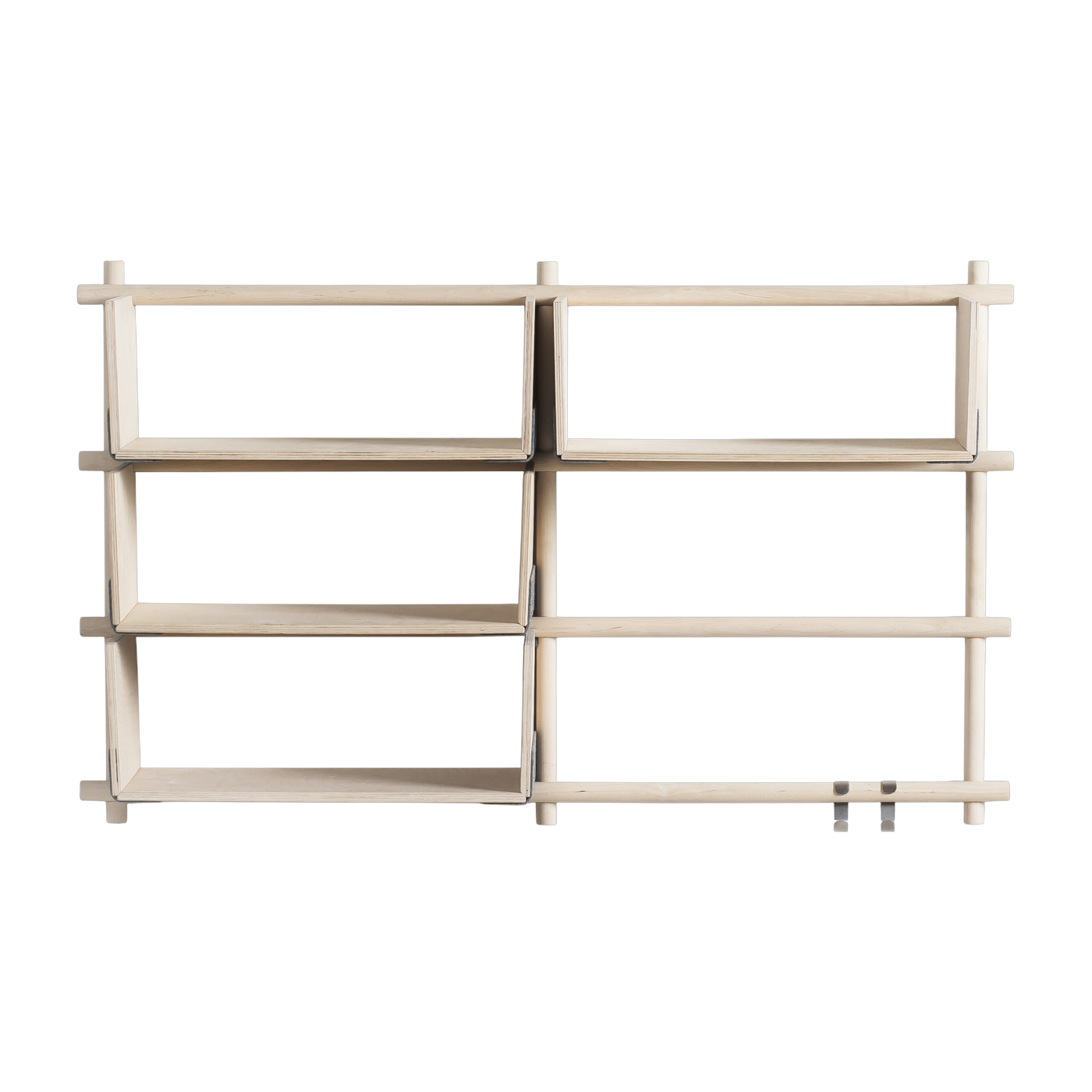 Wooden wall shelf with six inserts and four bars, 118x25x51cm Foldin - Emko