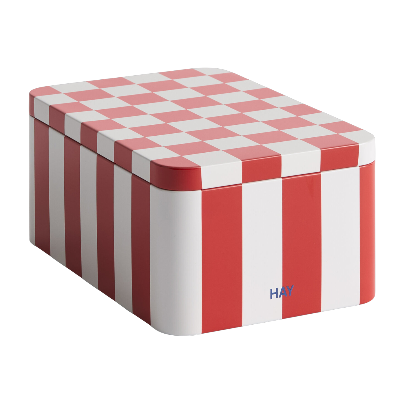 Caja de hierro rojo y blanco roto con diseño de damero - HAY