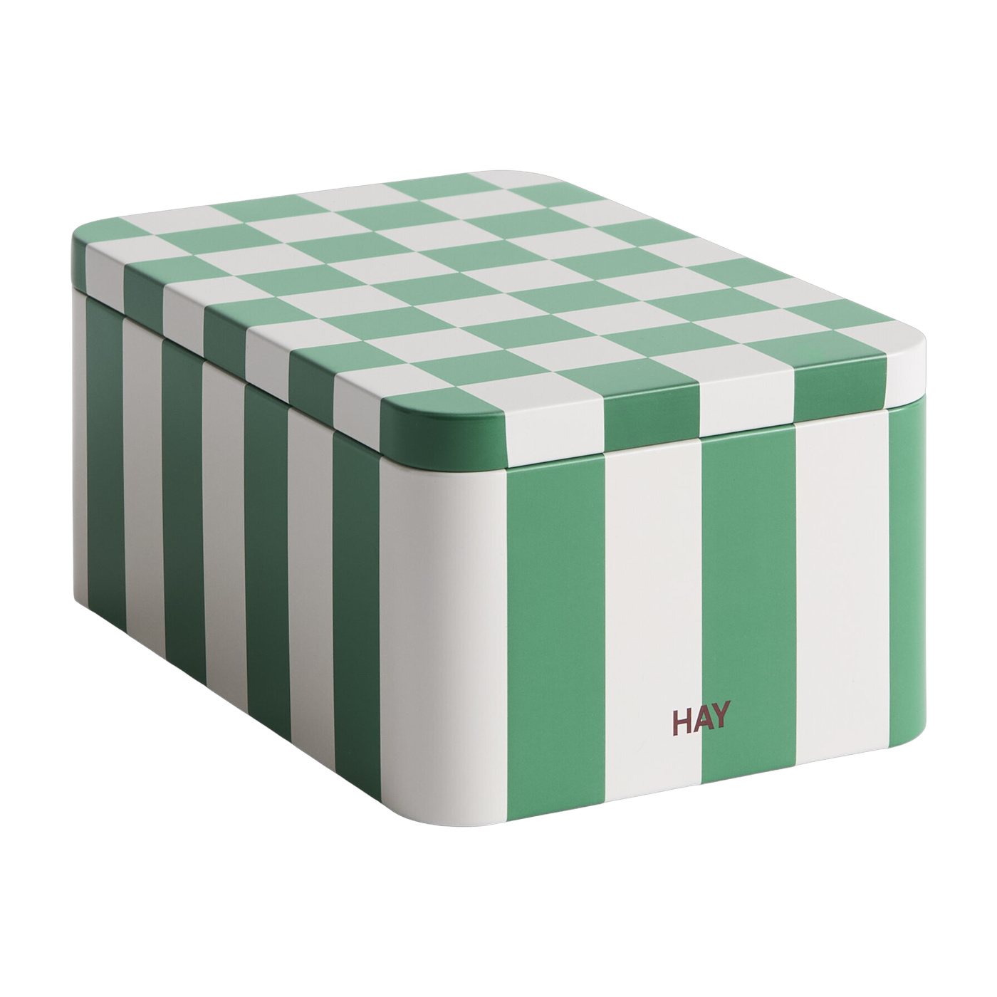 Caja de hierro verde y blanco roto con diseño de damero - HAY
