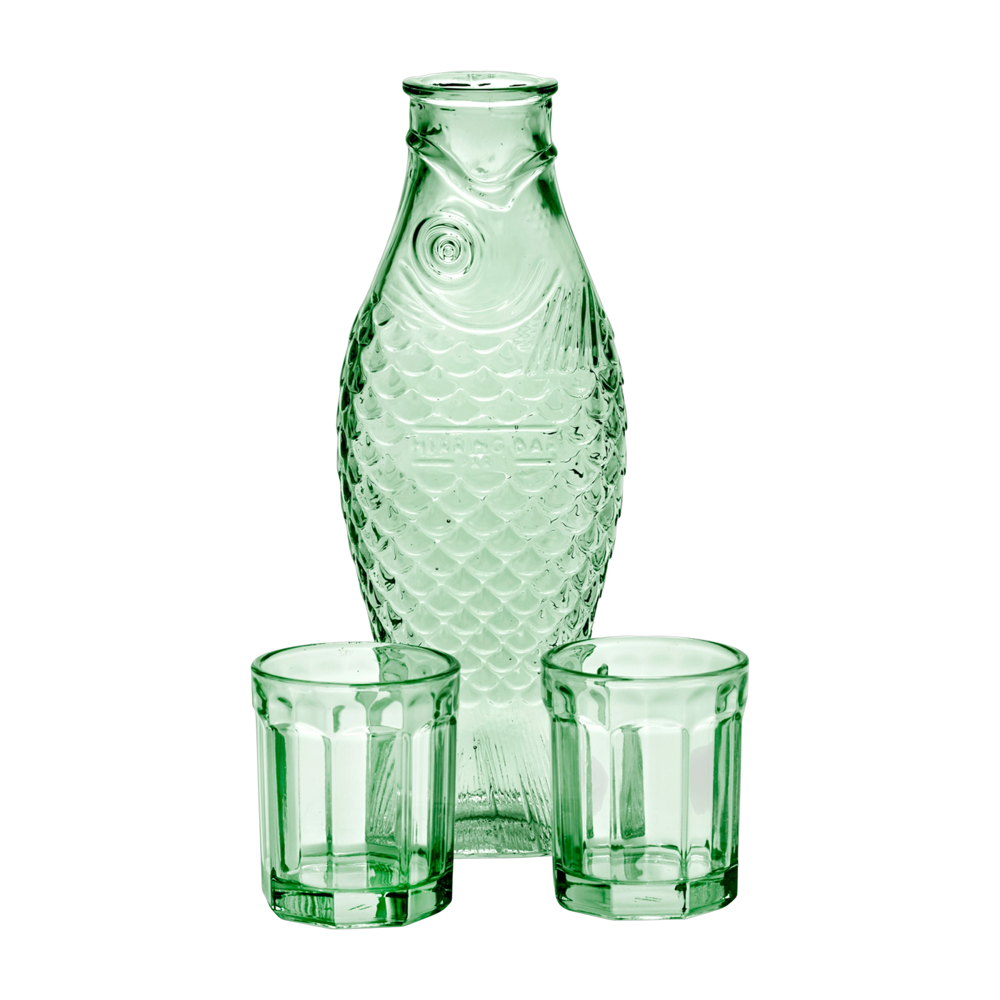 Carafe et 2 verres en verre transparent vert Fish&fish - Serax
