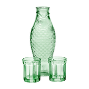 Jarra y 2 vasos de cristal transparente verde Fish&fish - Serax