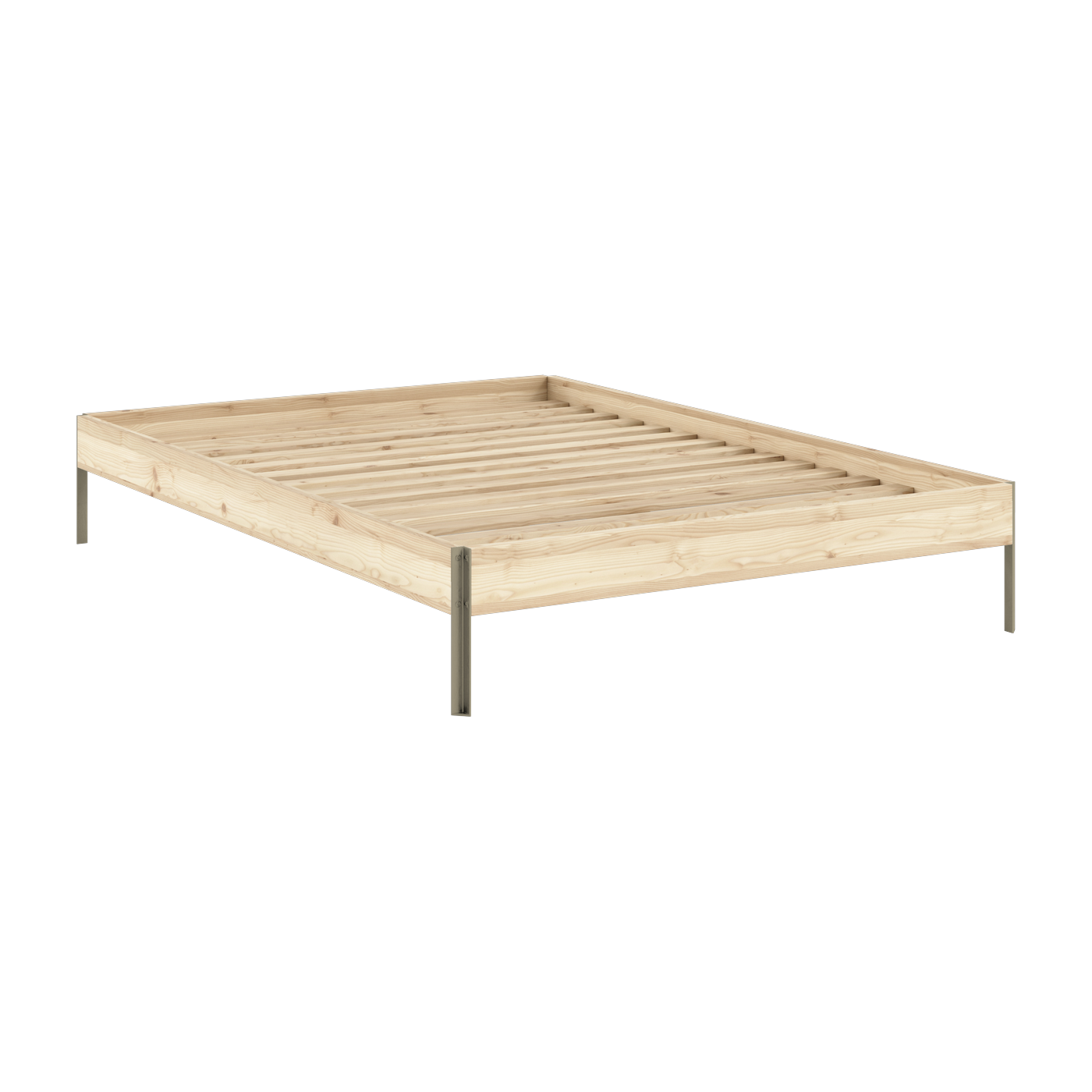 Bettgestell aus Stahl in Sage Green und unbehandeltem Kiefernholz, 140 x 200 cm, Core – Karup Design