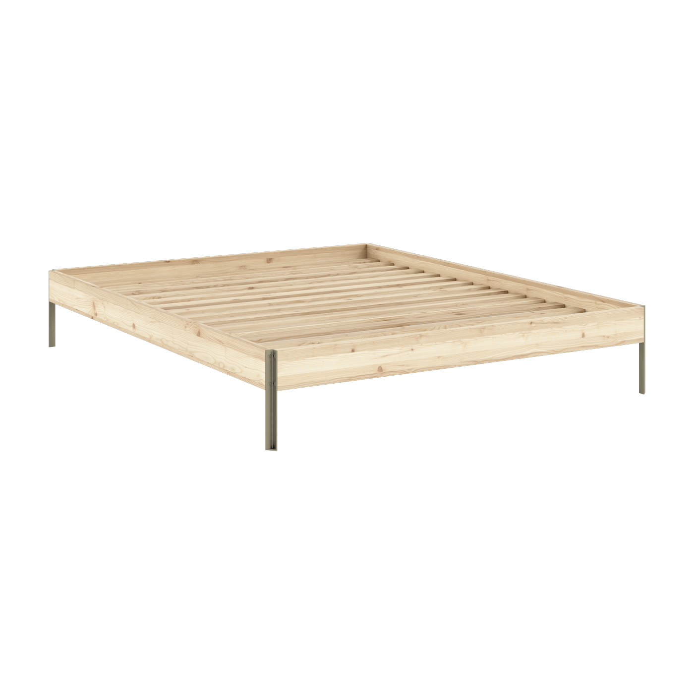 Bettgestell aus Stahl in Sage Green und unbehandeltem Kiefernholz, 160 x 200 cm, Core – Karup Design