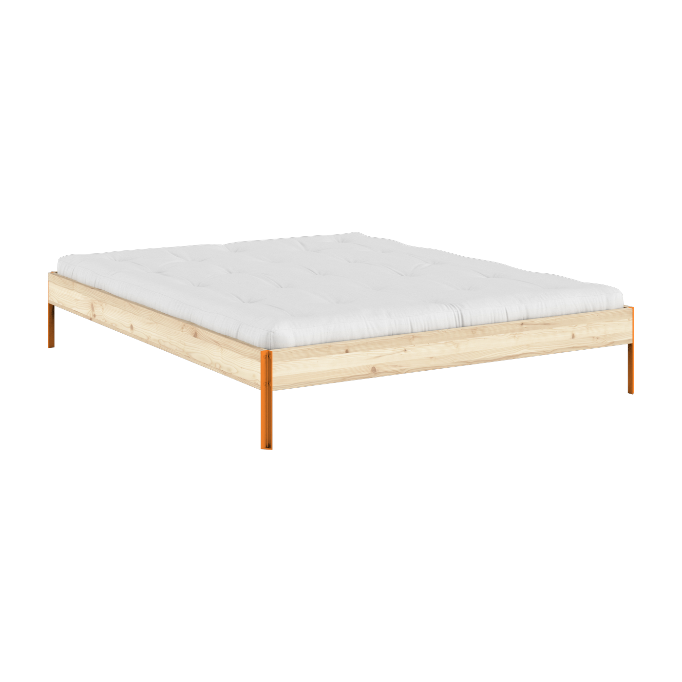 Bettgestell aus solarorangefarbenem Stahl und unbehandeltem Kiefernholz, 160 x 200 cm, Core – Karup Design