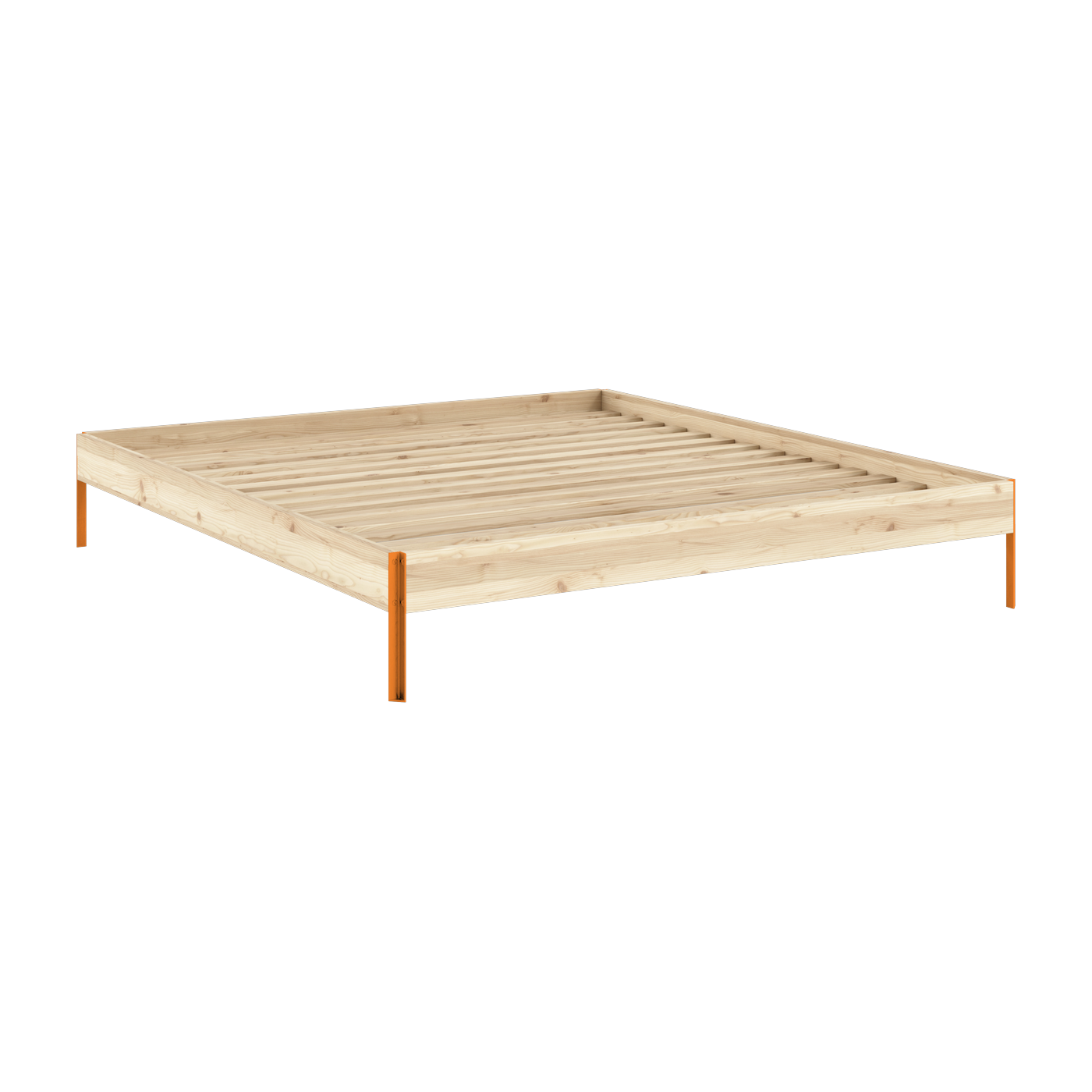 Bettgestell aus solarorangefarbenem Stahl und unbehandeltem Kiefernholz, 180 x 200 cm, Core – Karup Design