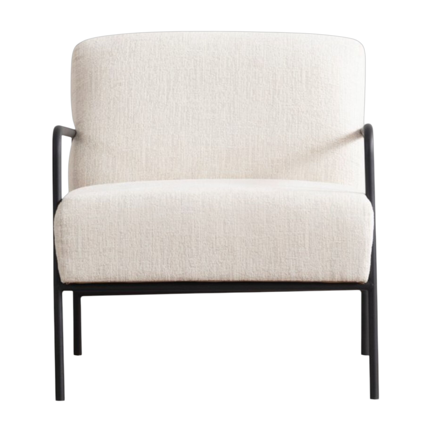 White fabric armchair in black steel 90x70x75cm Bergère - Home Design