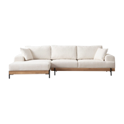 Left-hand angle sofa in white fabric and wood 280x98x78cm Eti - Home Design