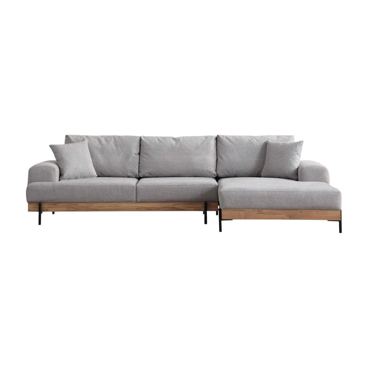 Gerades angle -Sofa aus grauem Stoff und Holz 280 x 98 x 78 cm Eti – Home Design