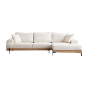 Straight angle sofa in white fabric and wood 280x98x78cm Eti - Home Design