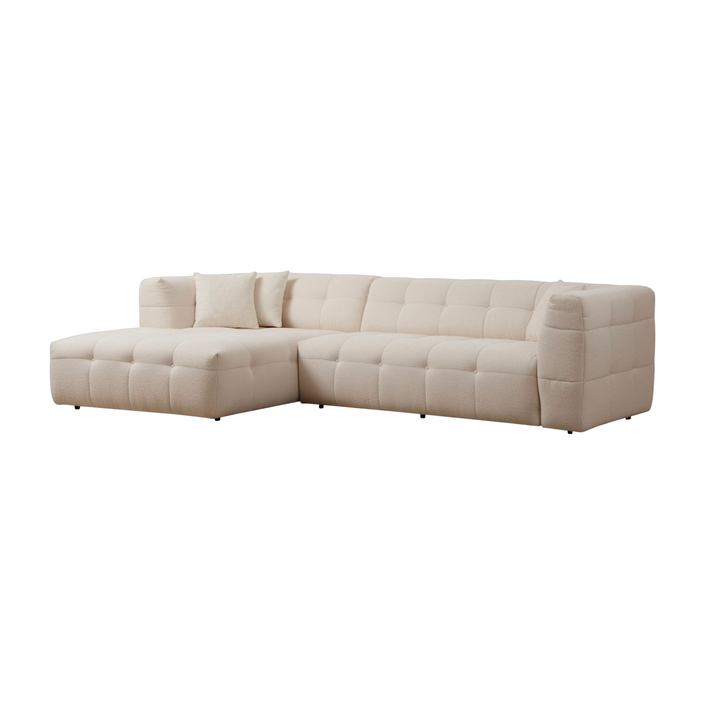 Canapé d'angle gauche 3 places en tissu blanc 100x300x72cm Cady - Home Design