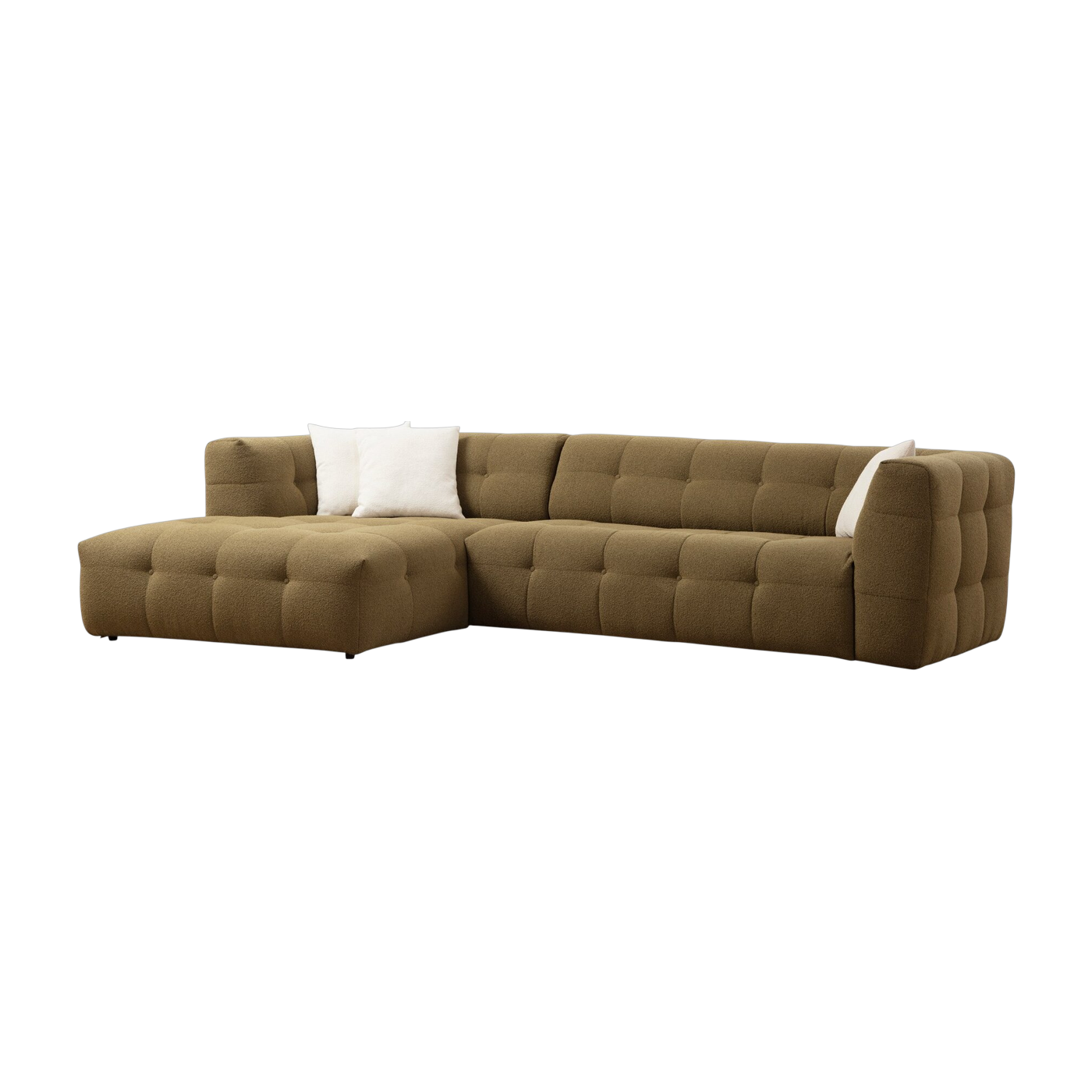 Canapé d'angle gauche 3 places en tissu kaki 100x300x72cm Cady - Home Design