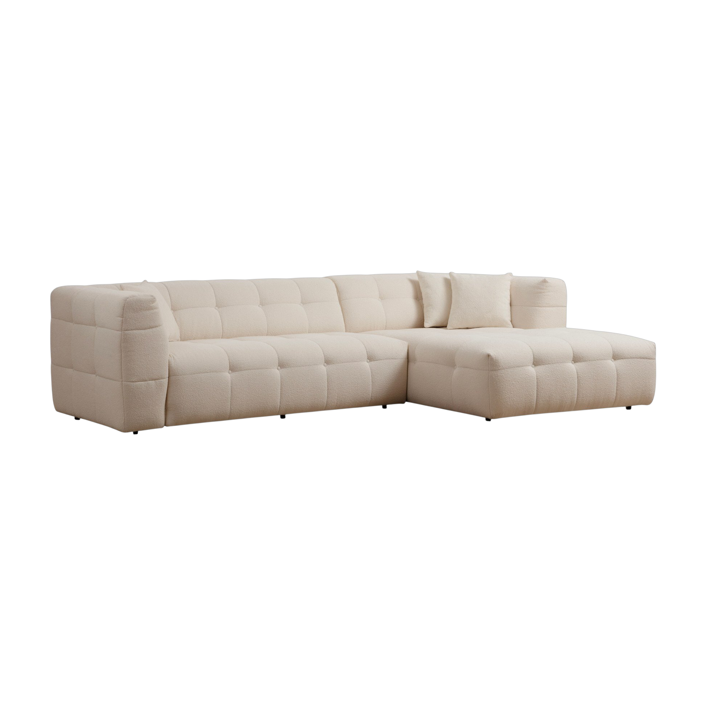 Canapé d'angle droit 3 places en tissu blanc 100x300x72cm Cady - Home Design