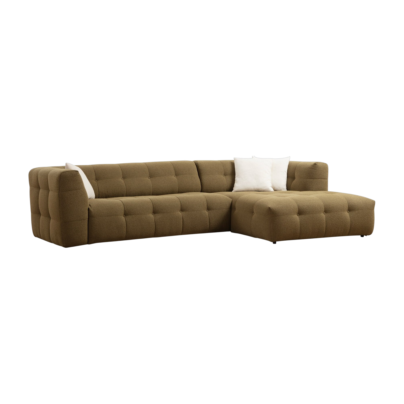 Canapé d'angle droit 3 places en tissu kaki 100x300x72cm Cady - Home Design
