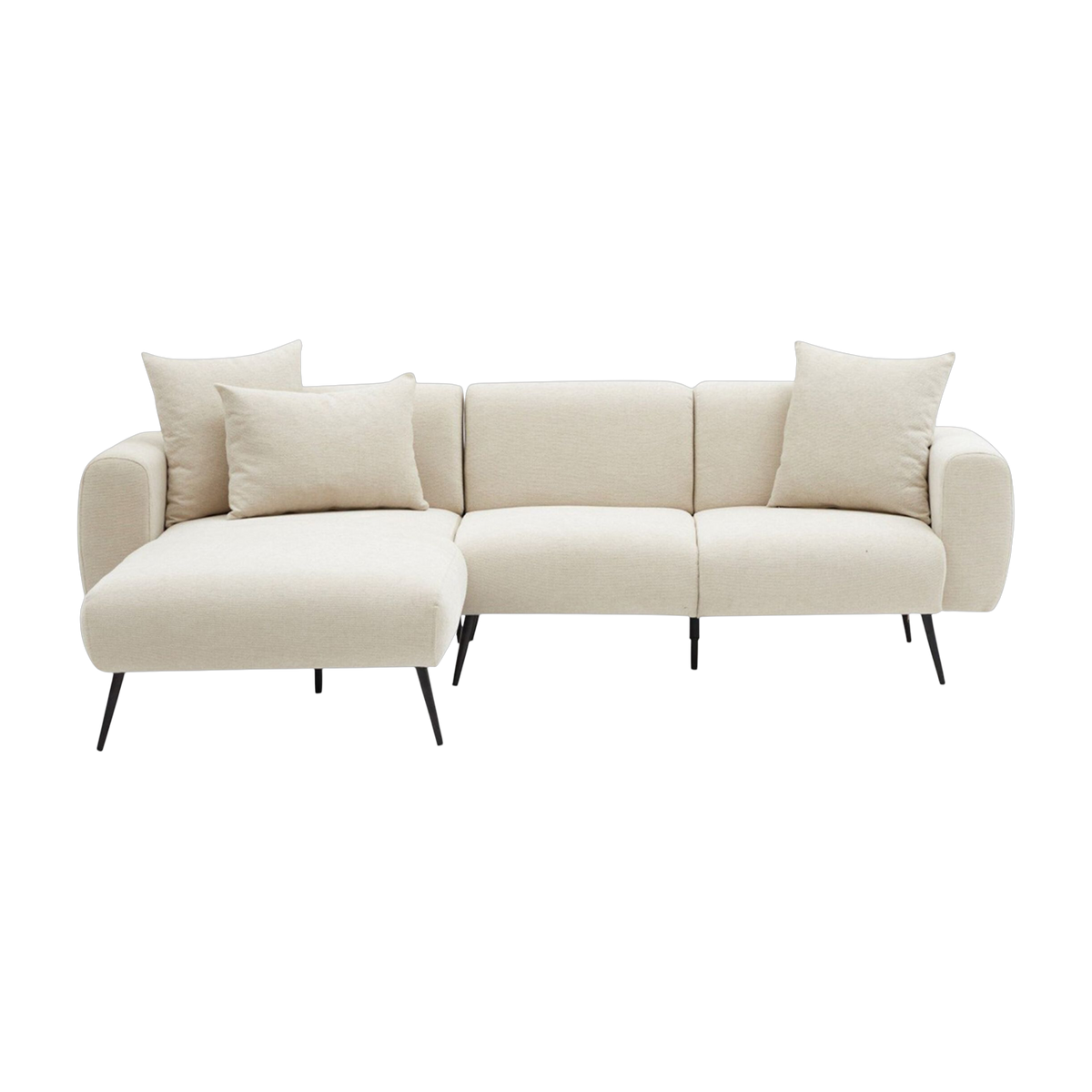 Sofa „ angle ” links aus weißem Stoff mit schwarzen Füßen, 252 x 82 x 77 cm Side – Home Design