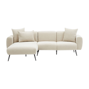 Left-hand angle t sofa in white fabric with black legs 252x82x77cm Side - Home Design