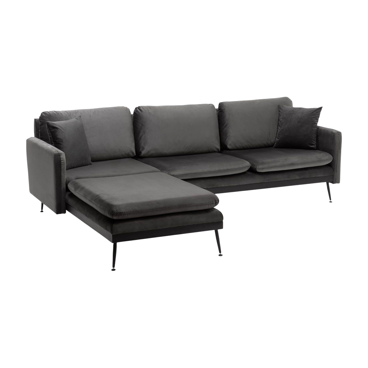 Gerades angle -Sofa aus anthrazitfarbenem Stoff mit schwarzen Füßen 252 x 82 x 77 cm Side – Home Design