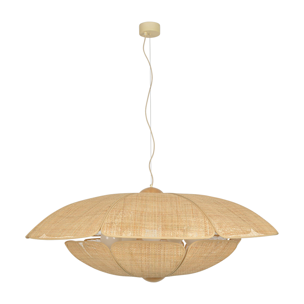 Lámpara colgante de tres luces «Coquillage» de 110 x 48 cm, fabricada en metal pintado con 16 pantallas de cannage.