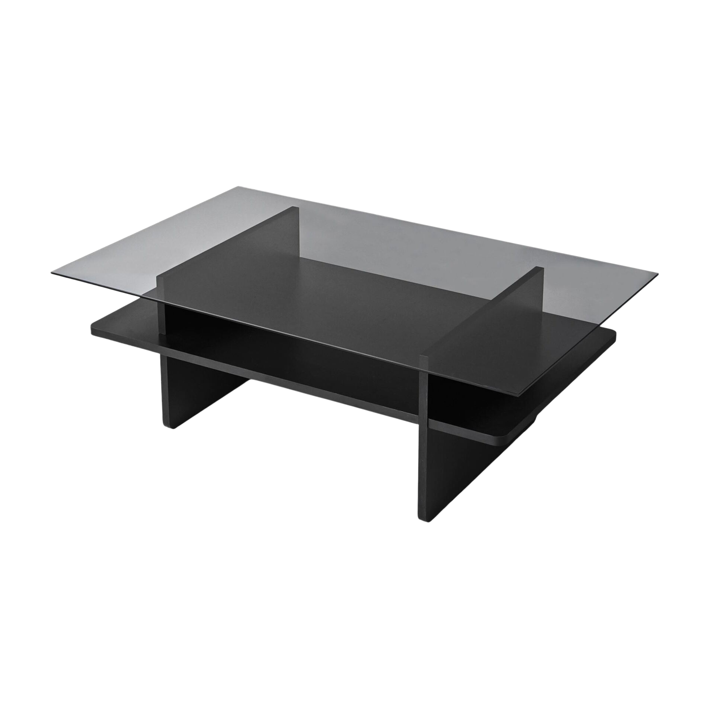 Rechteckiger Couchtisch aus schwarzem Holz und Rauchglas 105 x 65 x 35 cm Saga – Home Design