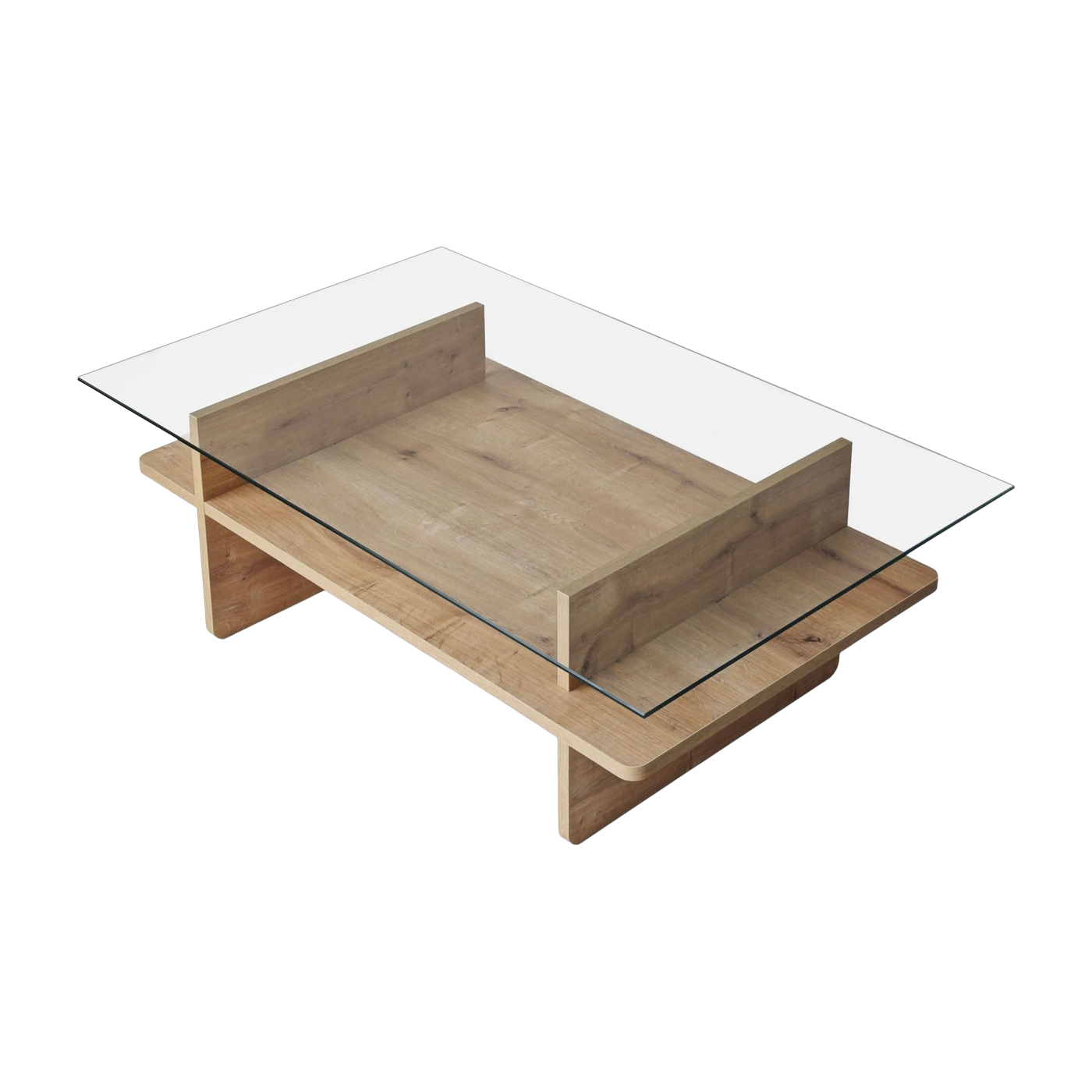 Mesa de centro rectangular de madera y cristal 105 x 65 x 35 cm Saga - Home Design