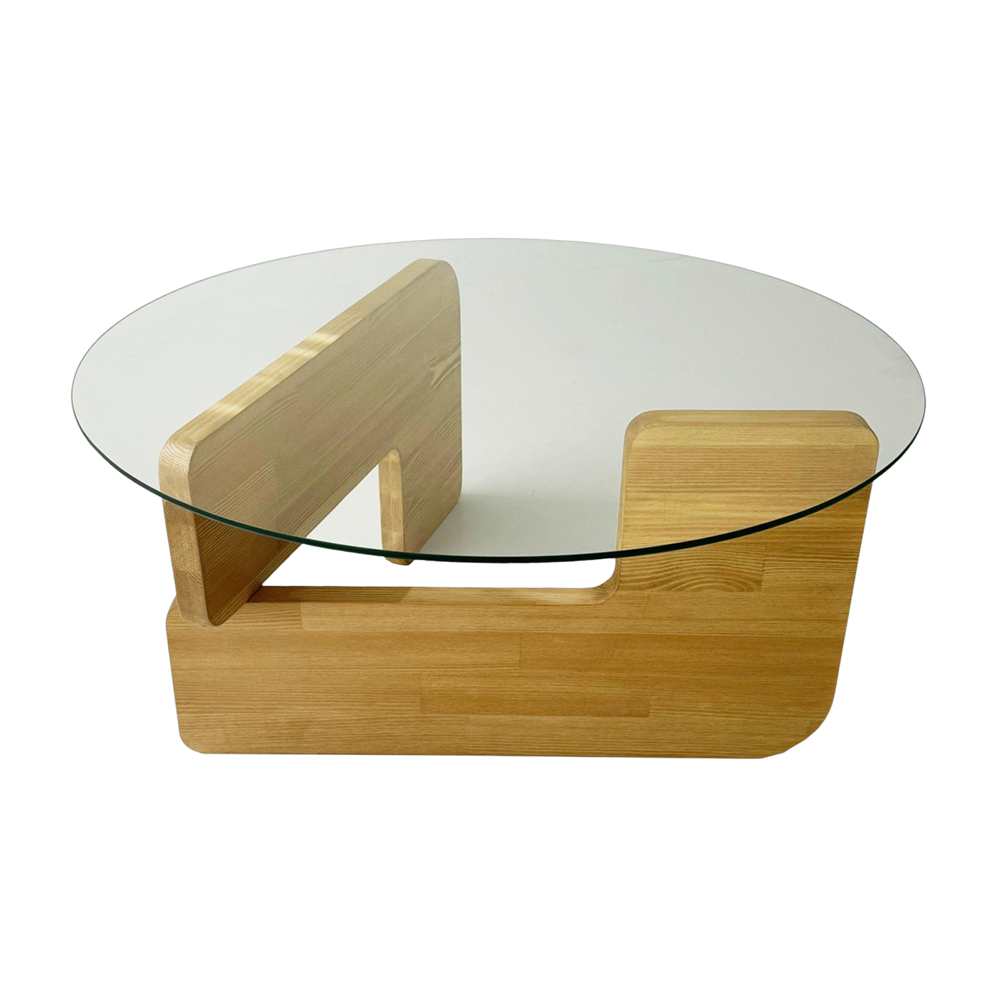 Mesa de centro de madera y tablero redondo de cristal 75 x 35 cm Mia - Home Design