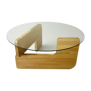 Mesa de centro de madera y tablero redondo de cristal 75 x 35 cm Mia - Home Design