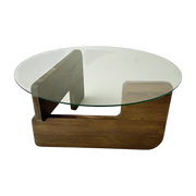 Mesa de centro de madera oscura y tablero redondo de cristal 75 x 35 cm Mia - Home Design