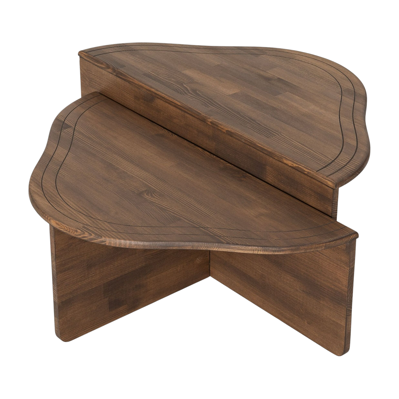 Mesa de centro asimétrica de madera oscura 90x40x45cm Altopiano - Home Design