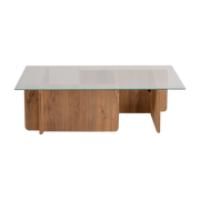 Tavolino rettangolare in legno con piano in vetro 105x65x30cm Flavio - Home Design