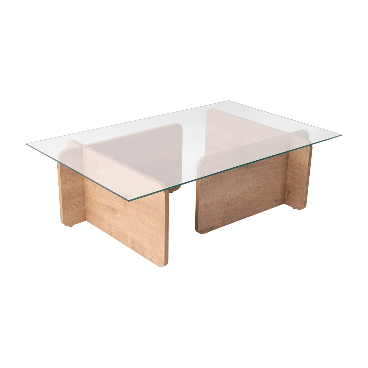 Mesa de centro rectangular de madera clara y tablero de cristal 105 x 65 x 30 cm Flavio - Home Design