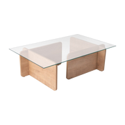 Rectangular coffee table in light wood with glass top, 105x65x30cm Flavio - Home Design