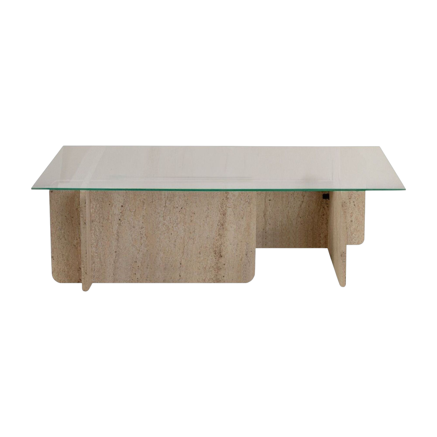Tavolino rettangolare effetto travertino e piano in vetro 105x65x30cm Flavio - Home Design