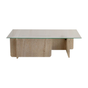 Rectangular coffee table with travertine effect and glass top 105x65x30cm Flavio - Home Design