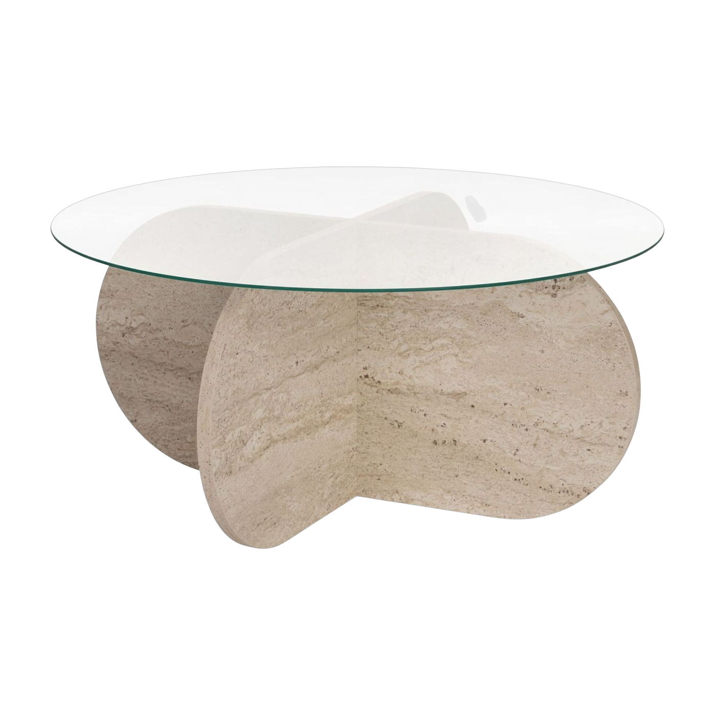 Table basse en bois effet travertin et plateau en verre 75x35cm Aeris - Home Design