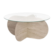 Table basse en bois effet travertin et plateau en verre 75x35cm Aeris - Home Design