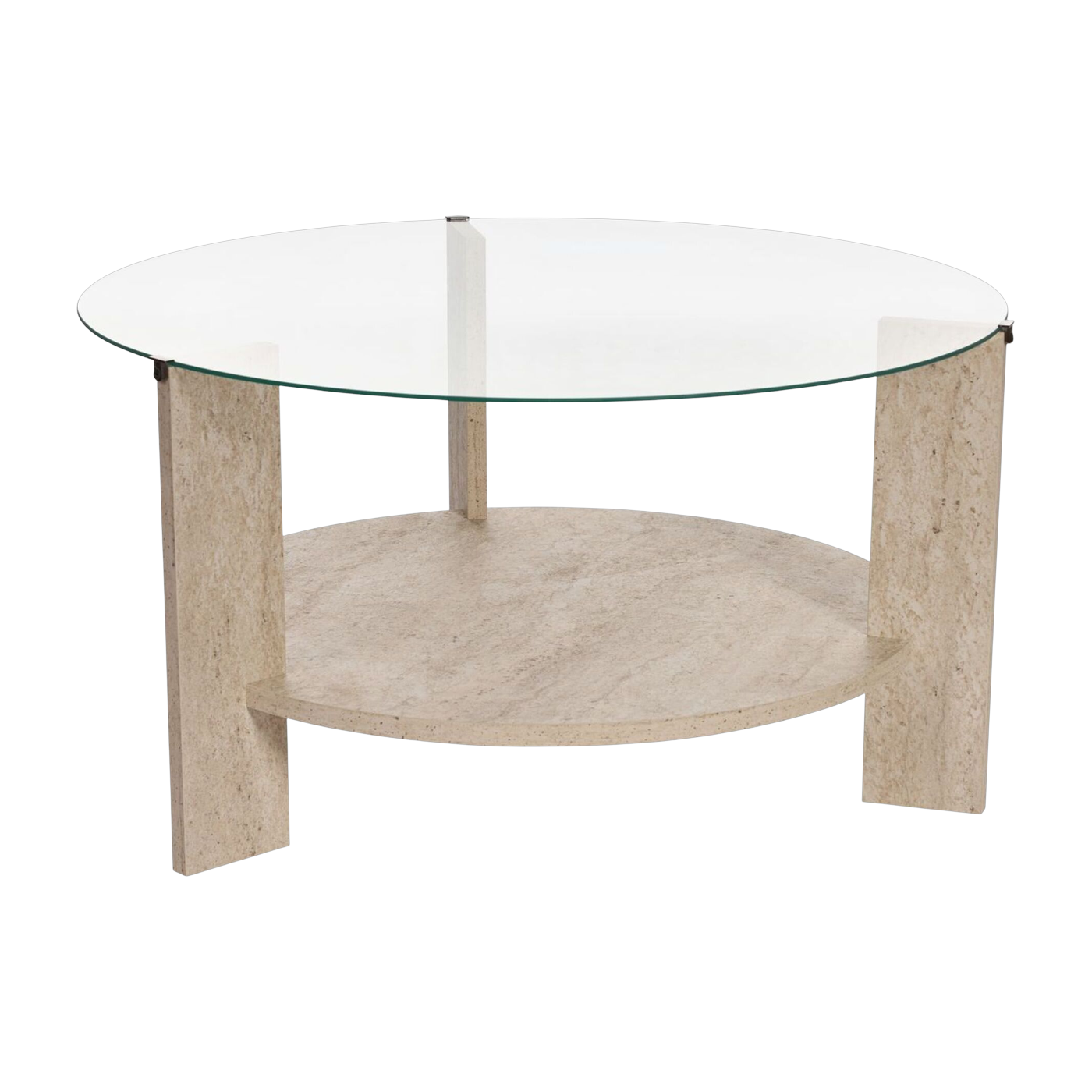 Table basse ronde en bois effet travertin et plateau en verre 75x40cm Clara - Home Design