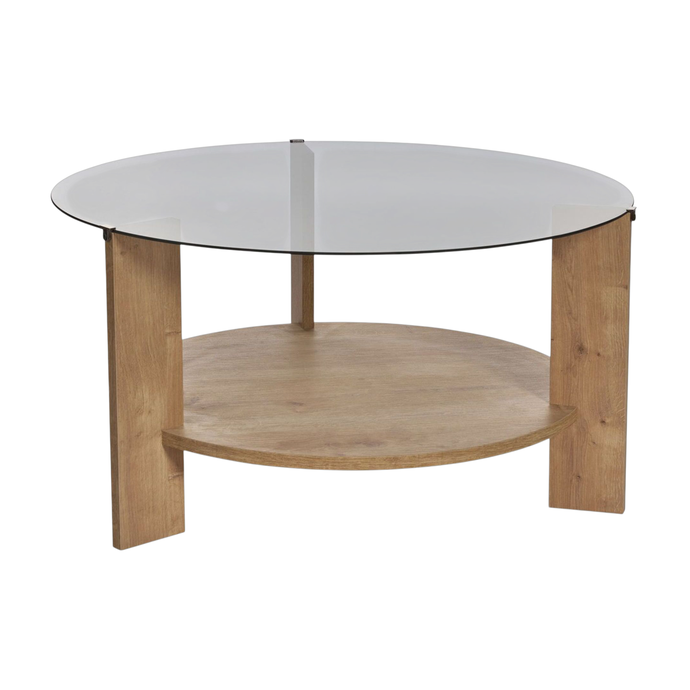 Mesa de centro ronde de madera clara y tablero de cristal ahumado 75 x 40 cm Clara - Home Design