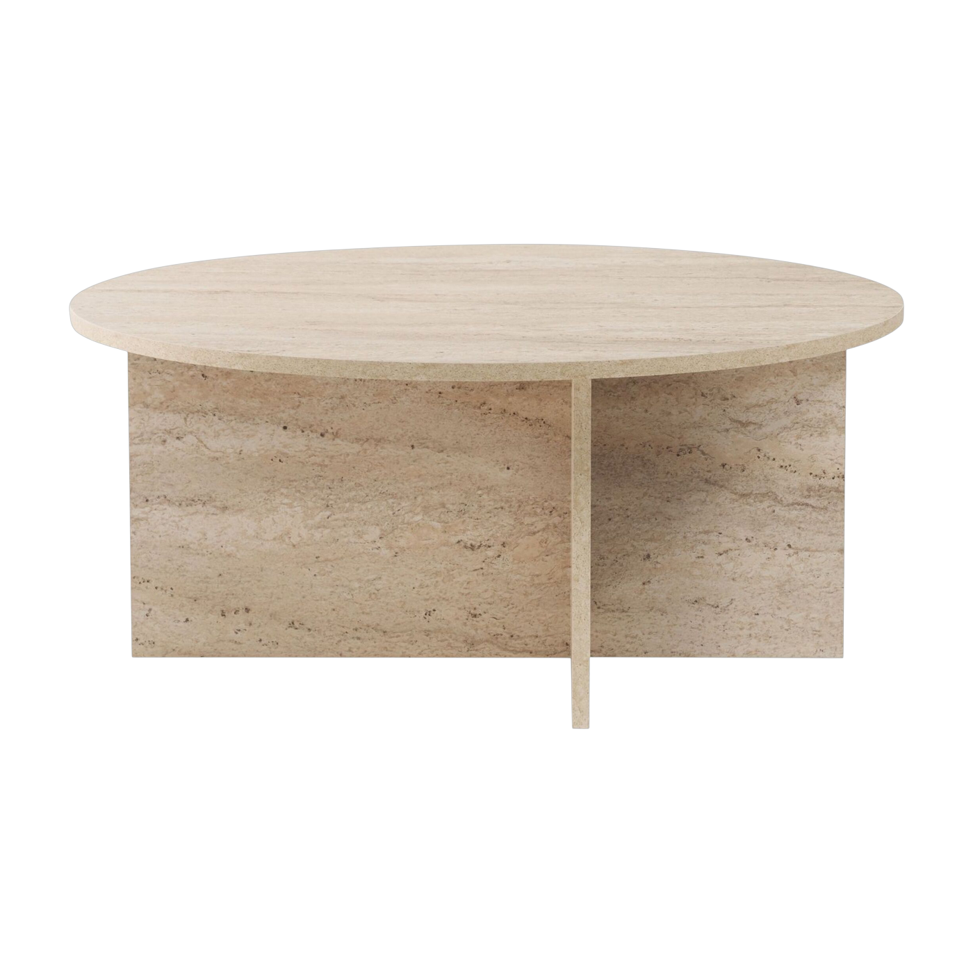 Table basse ronde en bois effet travertin 90x40cm Soleil - Home Design
