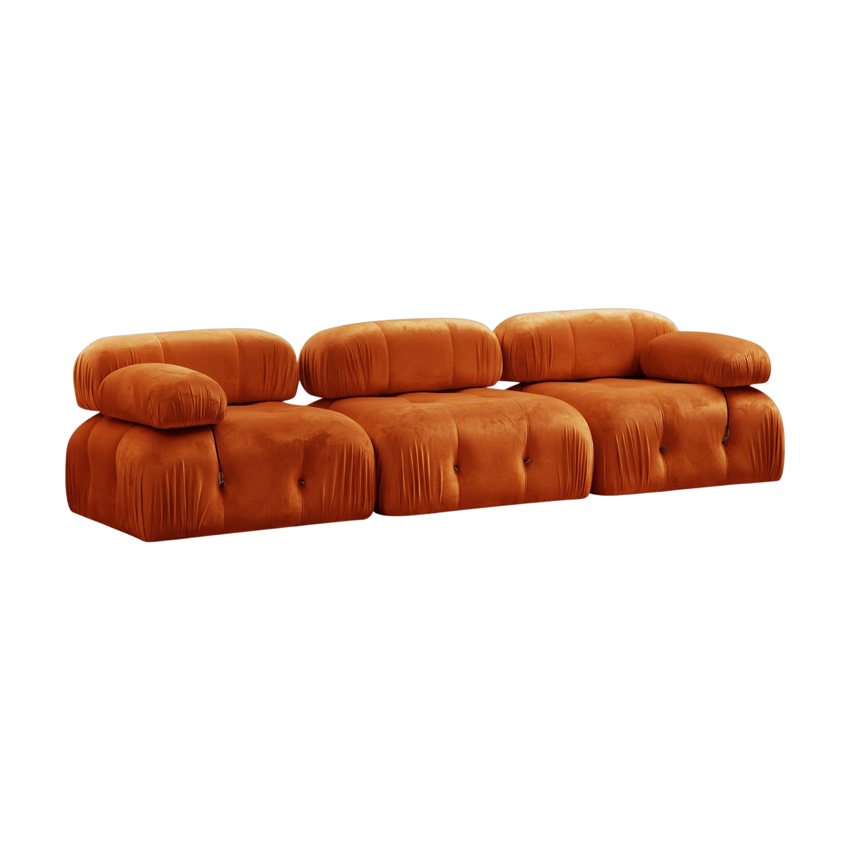 Divano in tessuto effetto velluto arancione 288x95x75cm Bubble 3 posti - Home Design