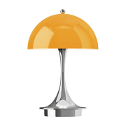 Lampada portatile arancione e cromata Panthella e 160 Portable V3 - Louis Poulsen