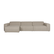 Cappuccino polyester sofa with left-hand méridienne, 350x70x41cm Milka - Zuiver