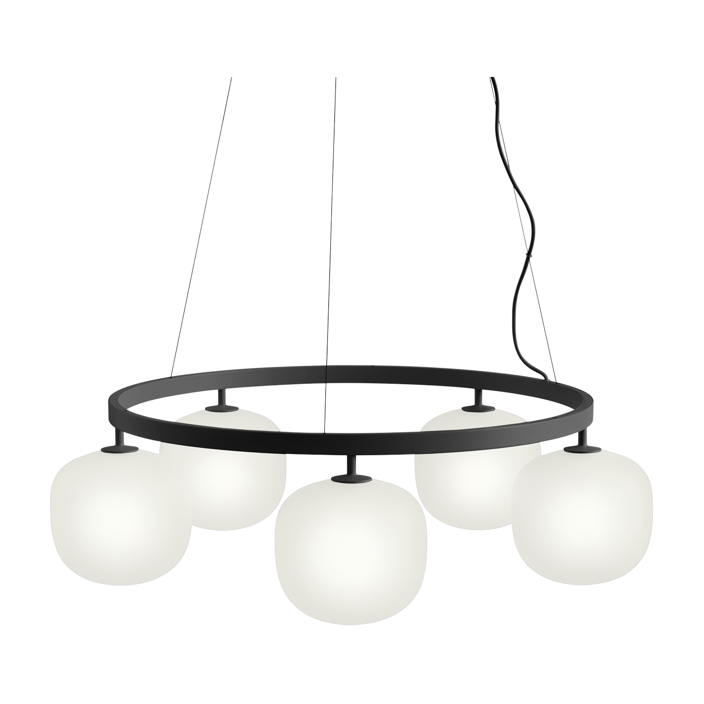 Lampadario in alluminio nero e vetro soffiato Rime - Muuto