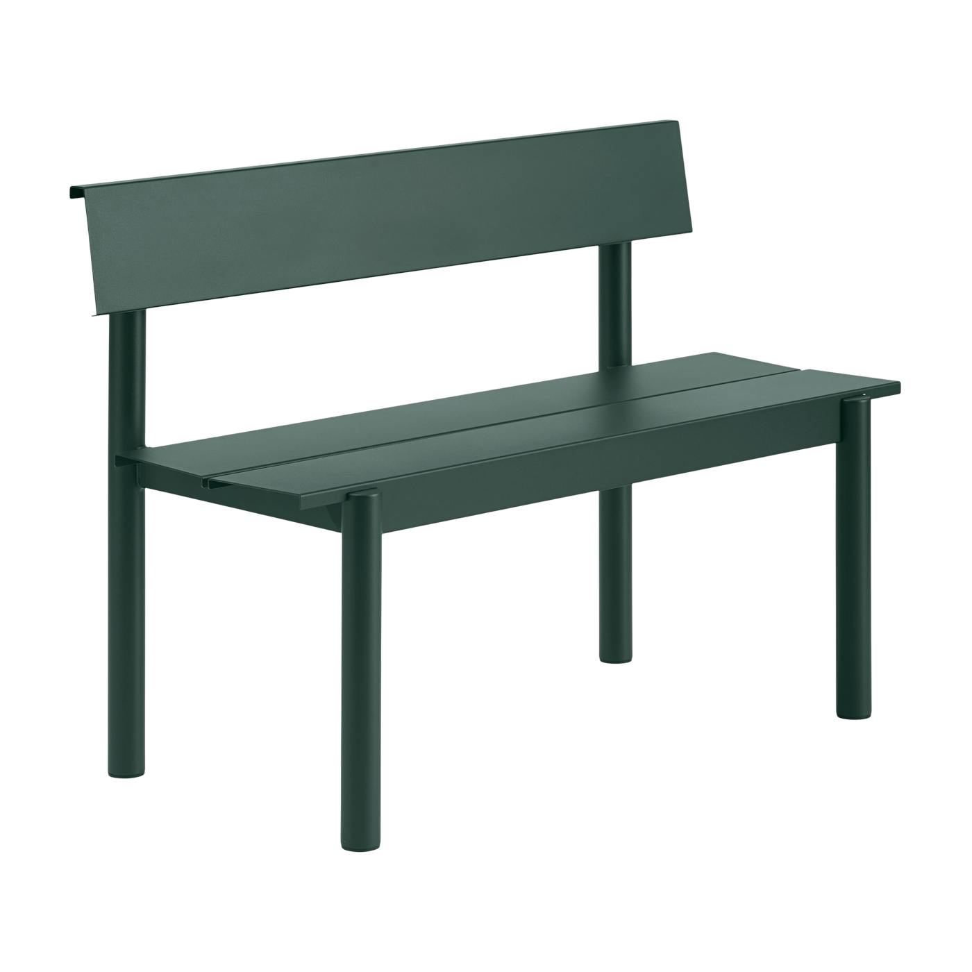 Gartenbank mit Rückenlehne aus dunkelgrünem Stahl 110 x 34 cm Linear - Muuto