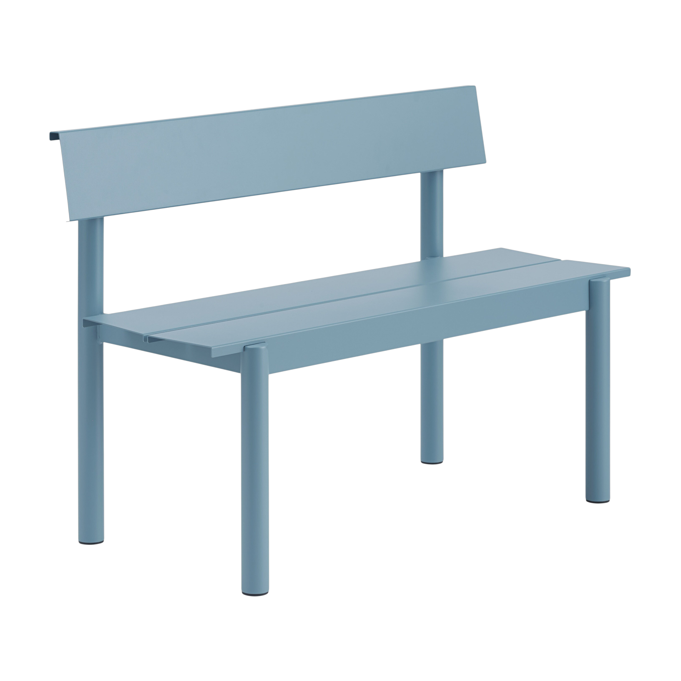 Gartenbank mit Rückenlehne aus hellblauem Stahl 110 x 34 cm „ Linear ” – Muuto