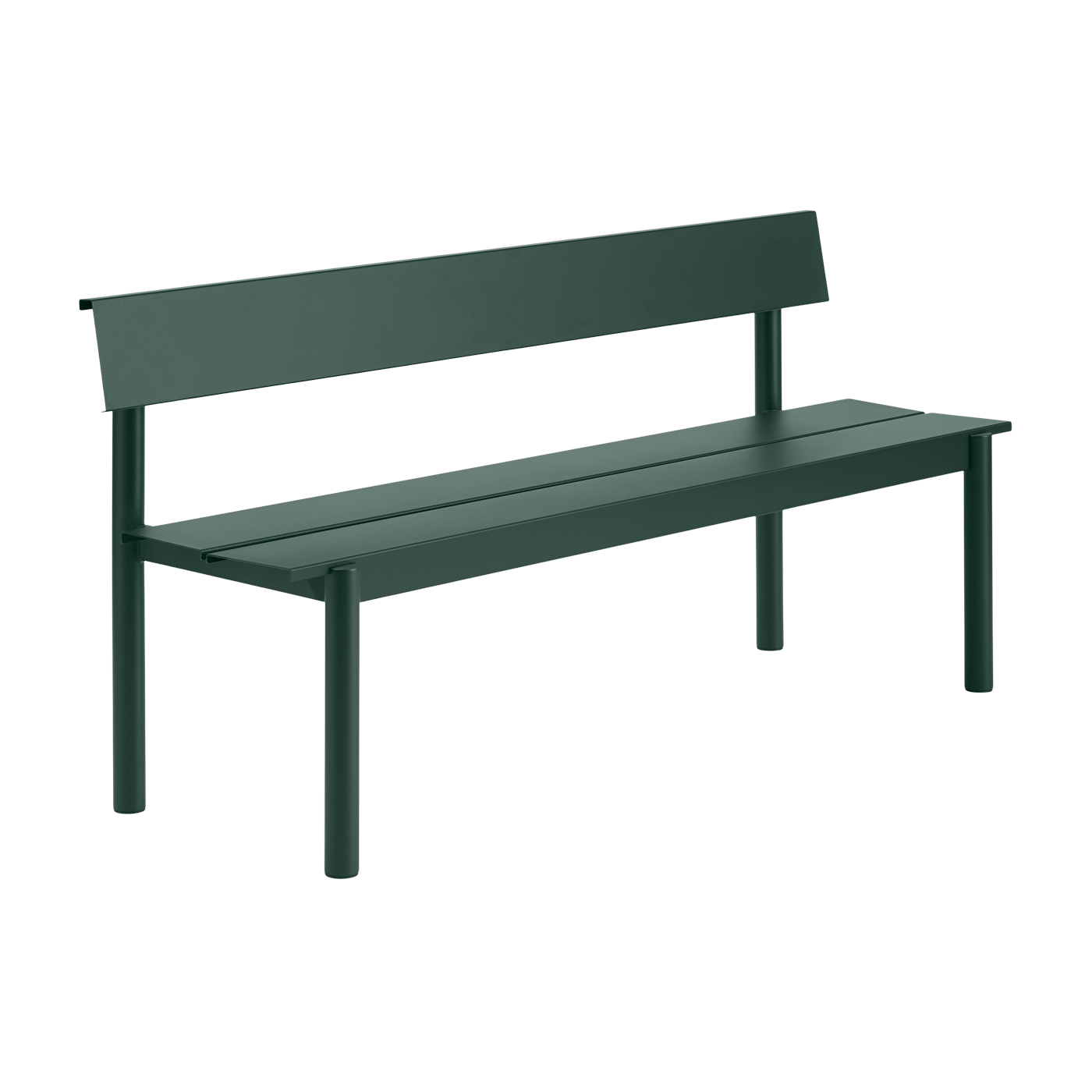 Gartenbank mit Rückenlehne aus dunkelgrünem Stahl 170 x 34 cm „ Linear ” – Muuto