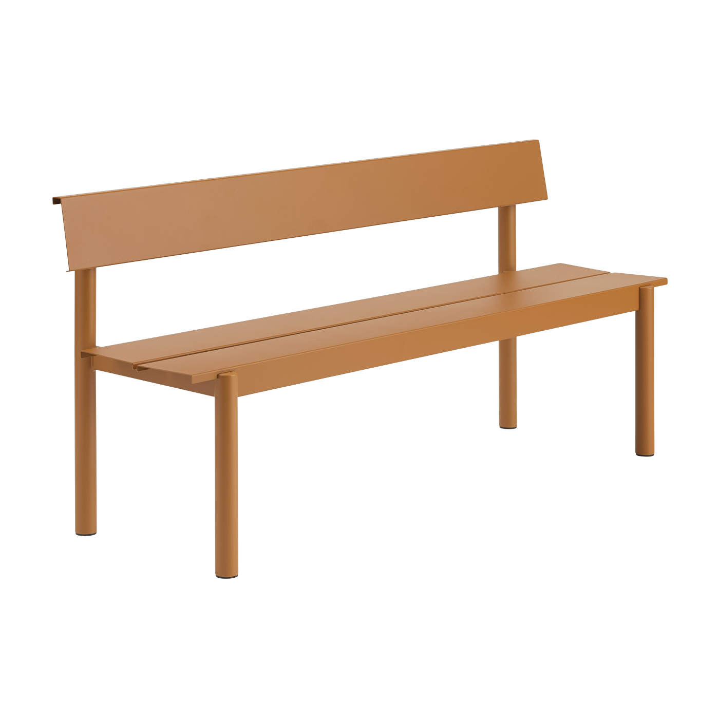 Gartenbank mit Rückenlehne aus orangefarbenem Stahl, 170 x 34 cm, „ Linear ” – Muuto