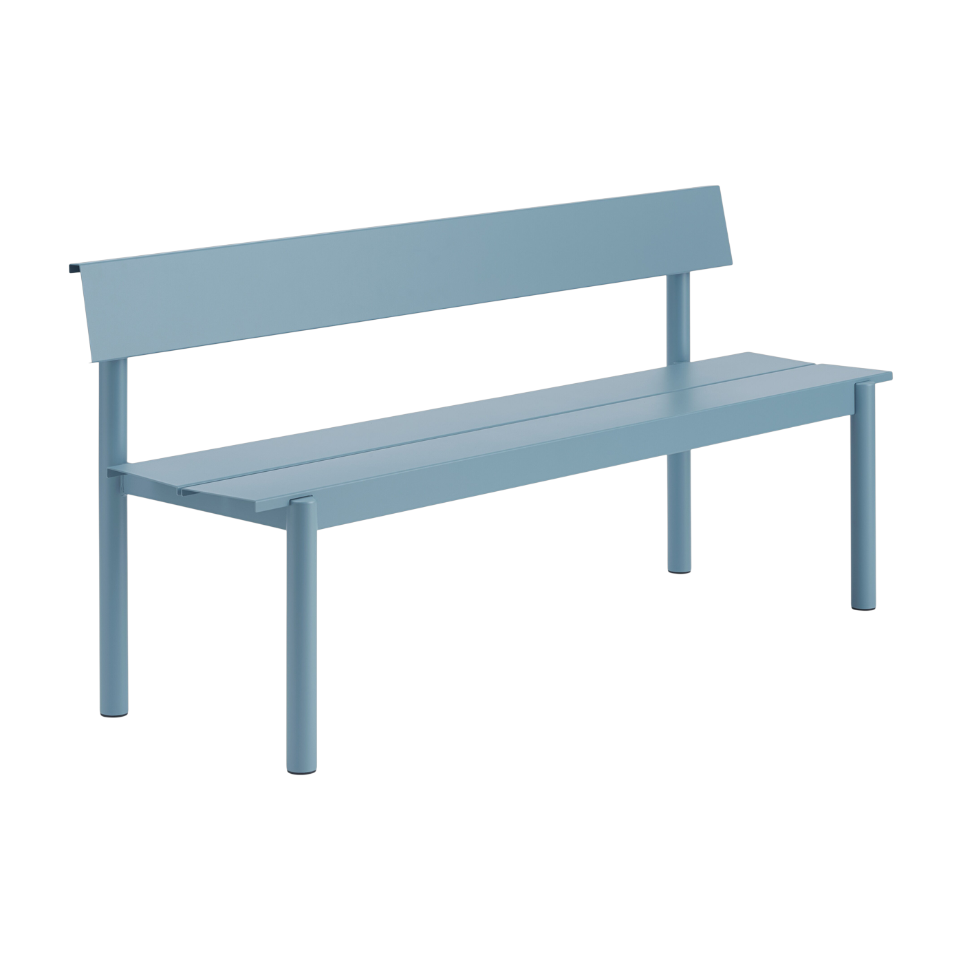 Gartenbank mit Rückenlehne aus hellblauem Stahl 170 x 34 cm „ Linear ” – Muuto