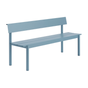 Linear garden bench with light blue steel backrest, 170x34cm - Muuto