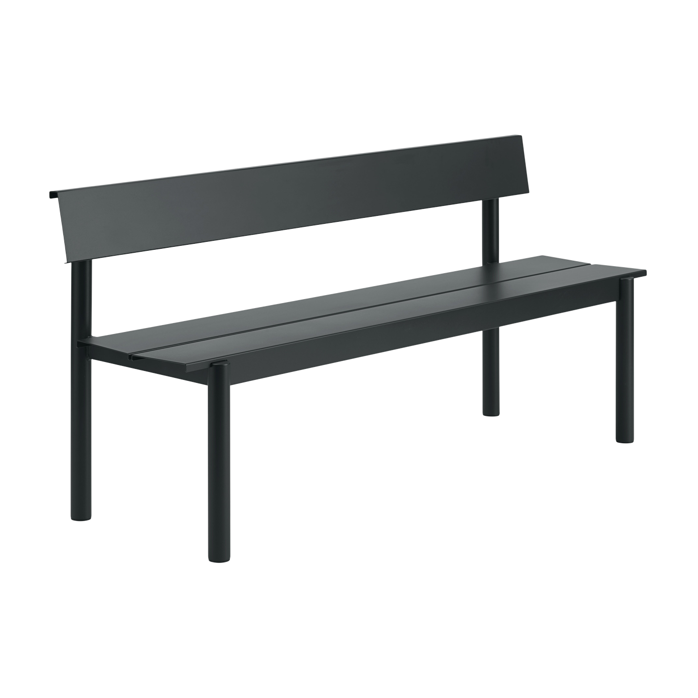 Gartenbank mit Rückenlehne aus schwarzem Stahl 170 x 34 cm „ Linear ” – Muuto