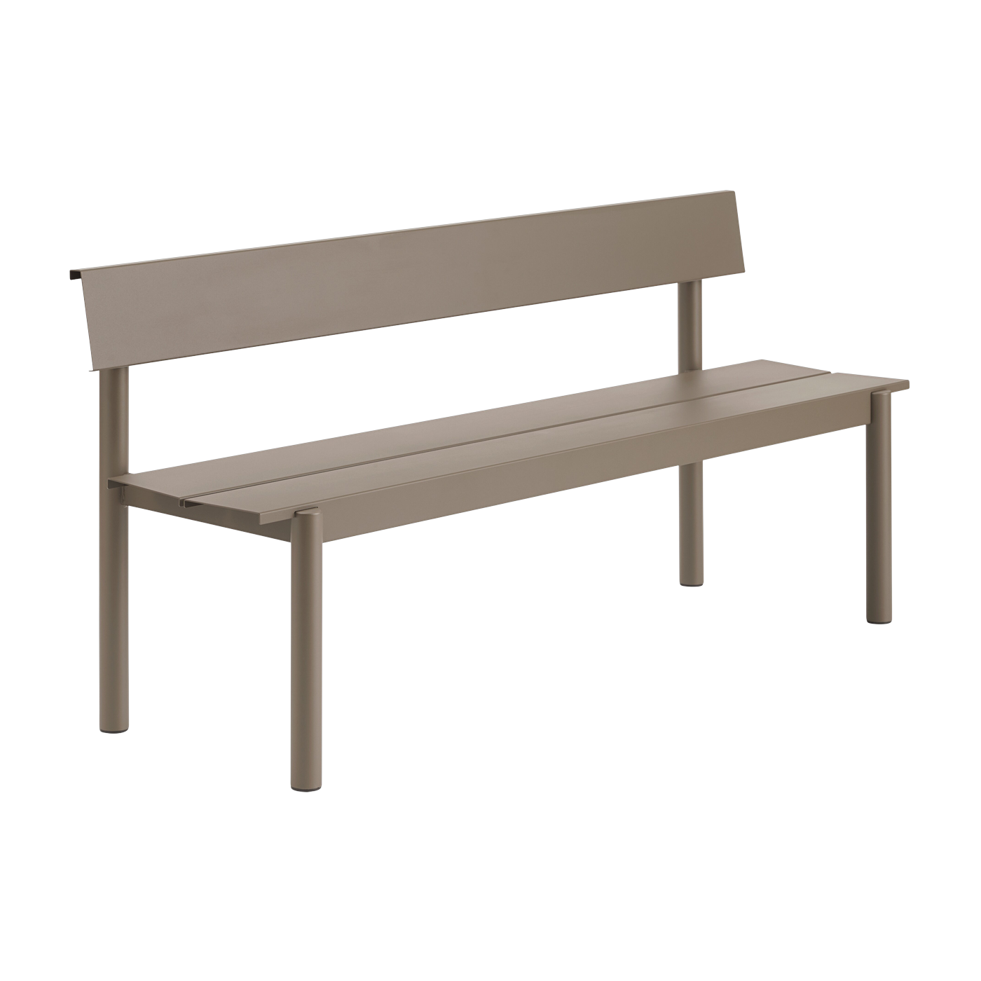 Gartenbank mit Rückenlehne aus taupefarbenem Stahl, 170 x 34 cm, „ Linear ” – Muuto