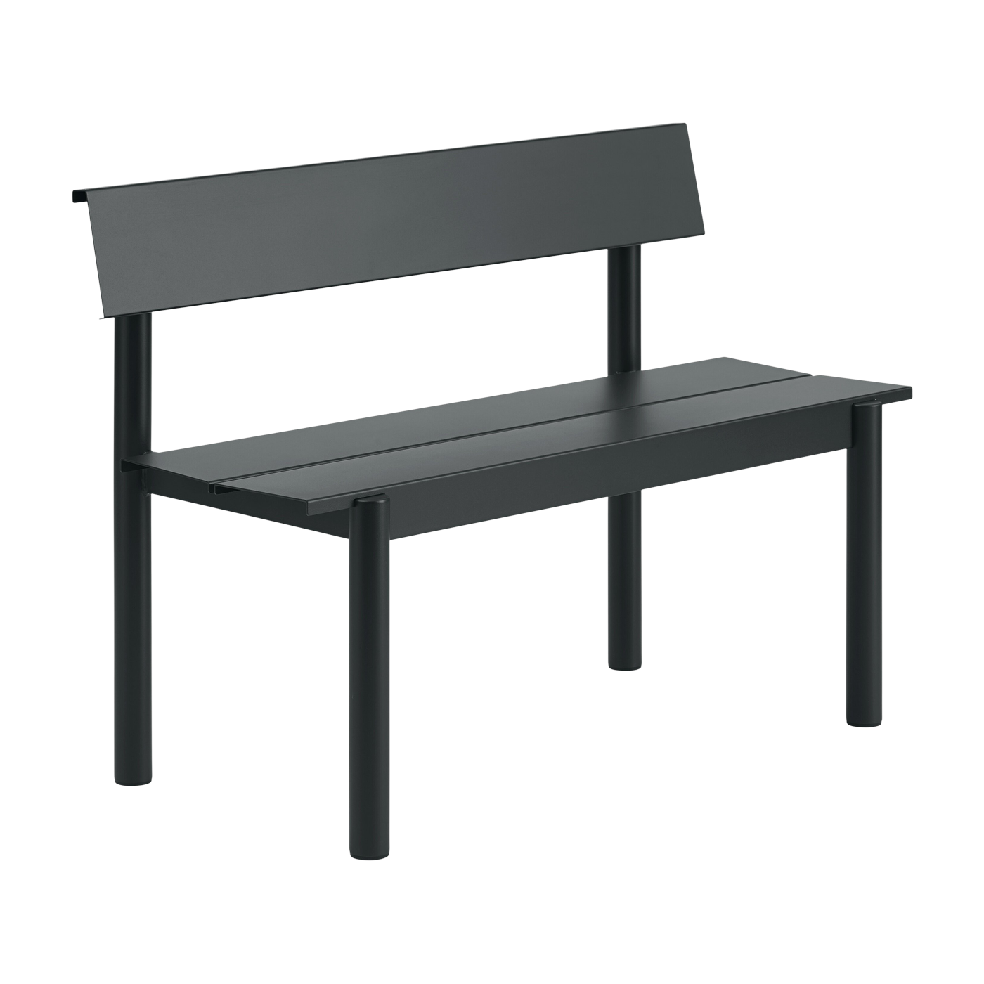 Gartenbank mit Rückenlehne aus schwarzem Stahl 110 x 34 cm „ Linear ” – Muuto